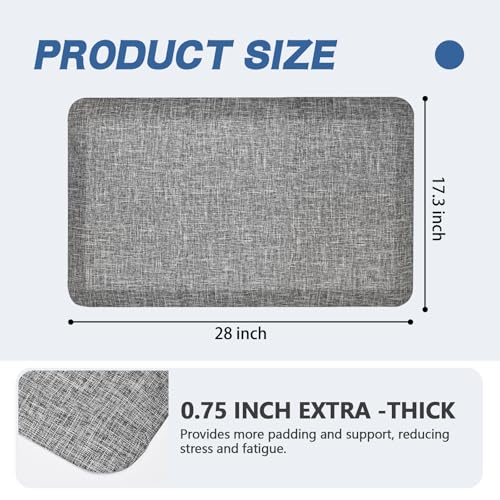 Anti Slip 3/4 inchs Anti Fatigue Kitchen Floor Mat, Ergonomic Comfort Standing Mat, Waterproof Kitchen Runner for Home, Kitchen, Office, Laundry, Garage (Light Gray, 17.3" x 28" -0.75") - size: 28"L x 17.3"W x 0.8"Th