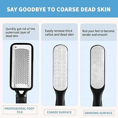 Fu Store 2 Pack Foot Files Callus Remover Foot Rasp Dual Sided Foot File | Stainless Steel Surface Pedicure Tools Professional Scrubber Premium for Feet Care Remove Hard Skin - color: Black