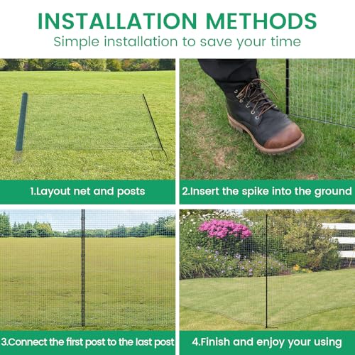 Non Electric Fence Netting 40" x100', Boundary Fence with Double Spiked Posts, Portable Poultry Fencing for Dogs, Chickens, Ducks, Turkeys in Backyard, Garden, Farm