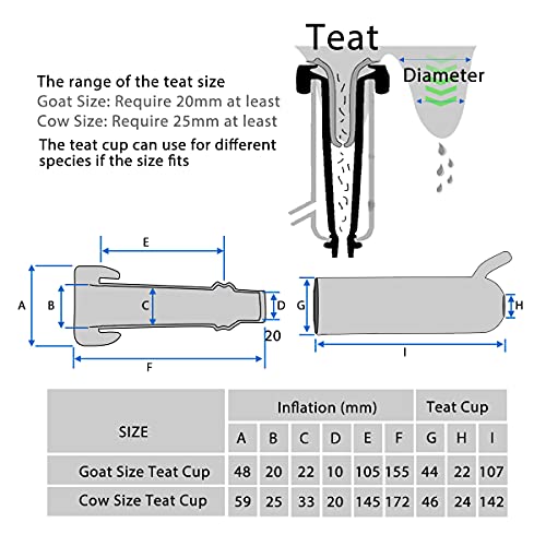 Milking Machine Accessory Cow Teat Cup Complete Set, φ25mm | Hantop UnitedFarm, Tube included, Food-grade material - size: Milk Cluster for Cow