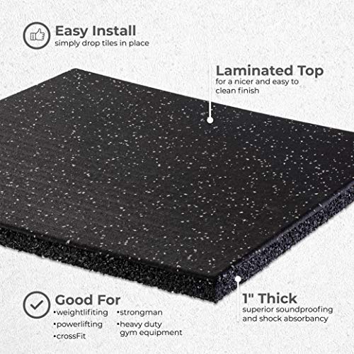 Genaflex Pro Heavy Duty Thick Rubber Gym Floor Tiles High Density Shock Absorbent Laminated Deadlift Mats - 1" Thick X 20" W X 20" L - 2.7 Sq. Ft. (Grey/Black, 1 Tile - 2.7 Sq. Ft.) - color: Grey/Black