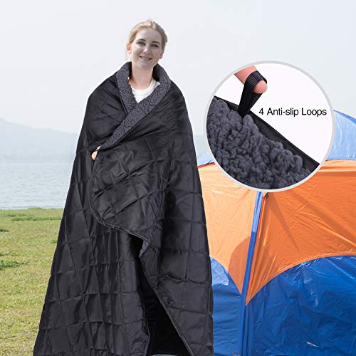 REDCAMP Large Outdoor Blanket 79"x79" Sherpa Fleece Lining, Black | Cold Weather Warm Thick Outdoor Blanket Comfy Foldable & Windproof for Camping Stadium,Car,Picnics,Pet,Trip,Machine Washable - color: Black&grey/79"x79"