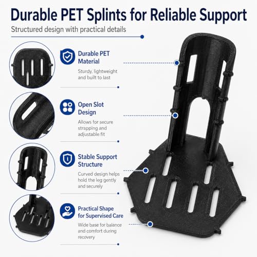 4 Sizes Poultry Leg Splint Set, Chicken Foot and Leg Support Brace Kit with Cohesive Wrap and Cable Ties, Black PET Splints for Chickens, Ducks and Geese