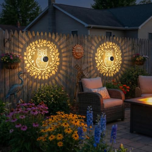 Gardsee Solar Fence Lights Outdoor 2 Pack Deck Step Wall Lights Butterfly Metal Waterproof LED Warm Yellow Light for Garden Post Patio Backyard Yard Decor (Black 7) - style: black 7