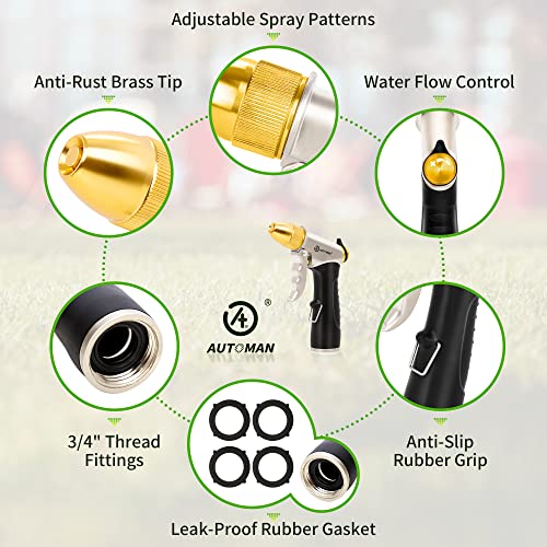 AUTOMAN Metal Hose Nozzle, High Pressure Garden Hose Sprayer, 100% Metal Water Hose Nozzle, Adjustable Watering Nozzle, Heavy Duty Garden Nozzle for Watering Plants & Lawns, Washing Cars & Pets - style: 4 Patterns W/ TPR