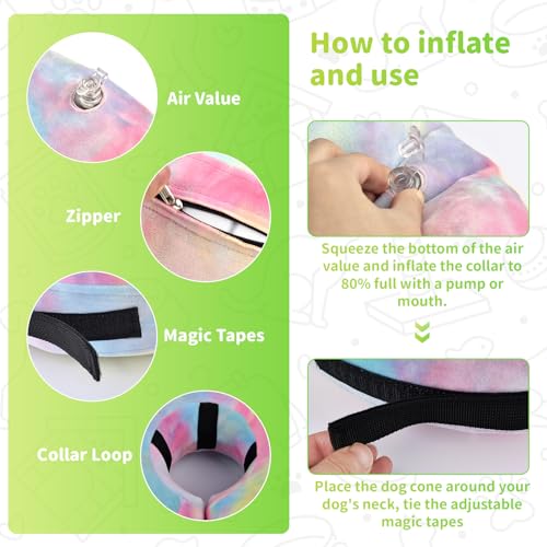 Dog Cone, Y-blue Dog Cone Collar Inflatable Puppy Neck Collar(Pink Blue, S) - color: Pink Blue, size: Small