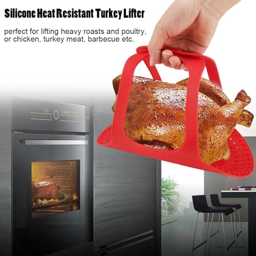 Heat Resistant Turkey Lifter, Poultry Lifter Turkey Roasting Sling, Oven Baking Mat Silicone Mat Non-Stick Cooker Sling, Multipurpose Cooking Accessory(Red) - color: Red