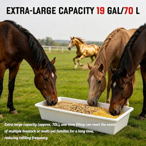 Automatic Livestock Water & Feed Trough with Float Valve for Cattle Horse | 25Gal Stainless Steel Automatic Waterer 19Gal Plastic Larger Waterer & Feeding Trough for for Horse Goat Cattle Hog Pigs Dog - color: 25 Gallons+1pc Feeder, size: 48.3"L x 13.7"W