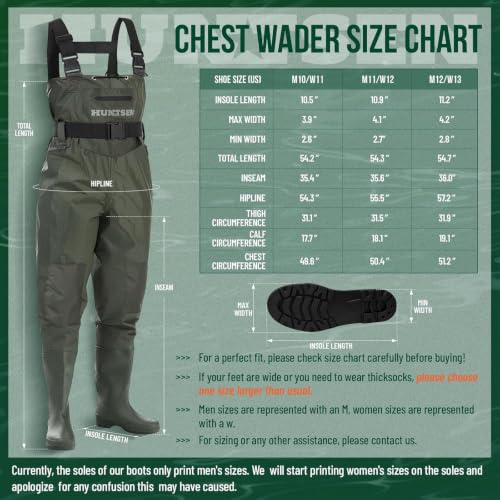 HUNTSEN Fishing Waders for Men Women - 2-Ply Nylon/PVC Waterproof Hunting Chest Waders with Boot Hanger&Phone Case, Size9-13 - color: Green, size: 10
