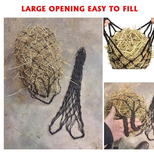 Slow Feed Hay Net for Horses,2 Pack Hanging Feeder for Horses Sheep Goats, Black Nylon Mesh Bag, 40 Inch Length, 2.36 Inch Holes, Cross Weave Design,