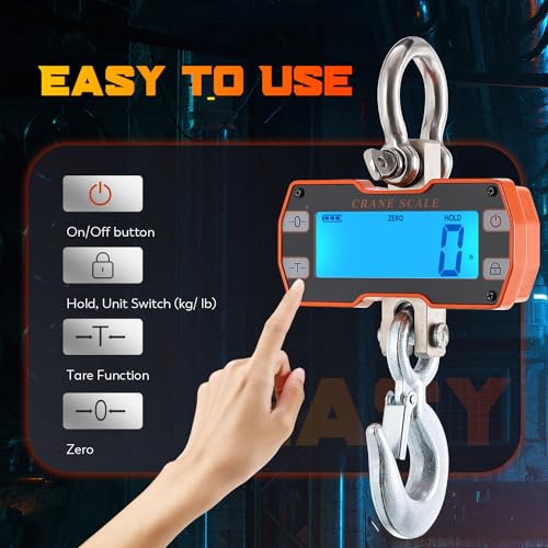 CGOLDENWALL Digital Crane Scale 4400lb Industrial Hanging Scale Handheld Hoist Scale kg lb Switchable 2000kg Wild Game Scale for Farms, Hunting and Livestock - size: 2000kg