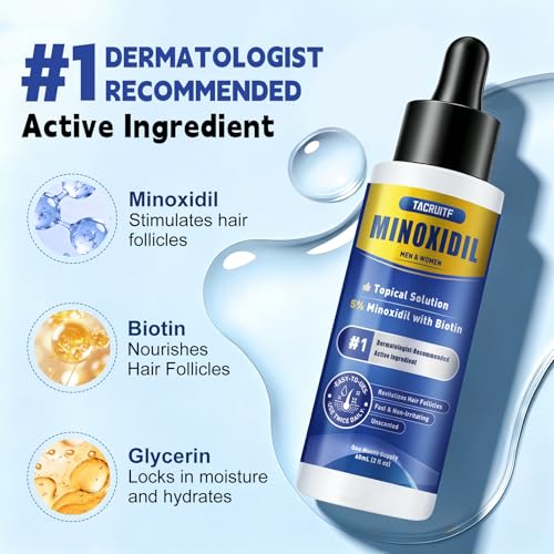 8 Pack 5% Minoxidil Hair Growth Treatment for Men and Women, Extra Strength Minoxidil Liquid Solution for Thicker, Fuller Hair, Beard Growth Serum, Biotin & Castor Oil Enriched,8 Month Supply