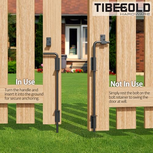 36" Heavy Duty Cane Bolt Gate Drop Rod, Extra Thick Gate Ground Latch Hardware for Wood PVC Vinyl Metal Fences Gates, Wrought Iron Doors Stopper Gate Latches, Black Finish, 1 Pack - size: 36 Inch