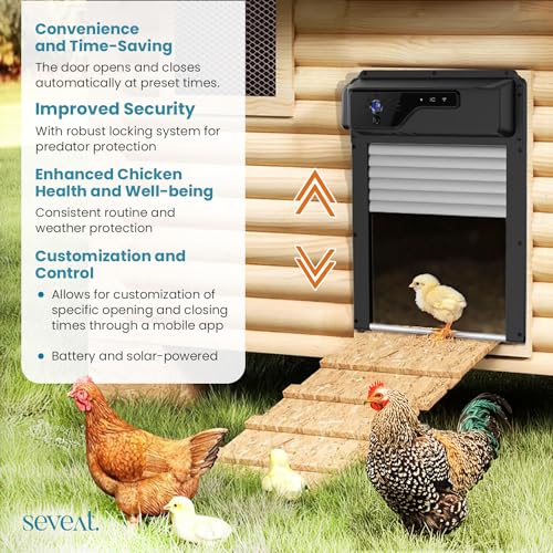 Automatic Chicken Coop Door with HD Camera | Solar Powered 5000mAh Battery | Remote, Timer & Anti-Pinch Sensor | App-Controlled Monitoring Door Opener (Black) - color: Black