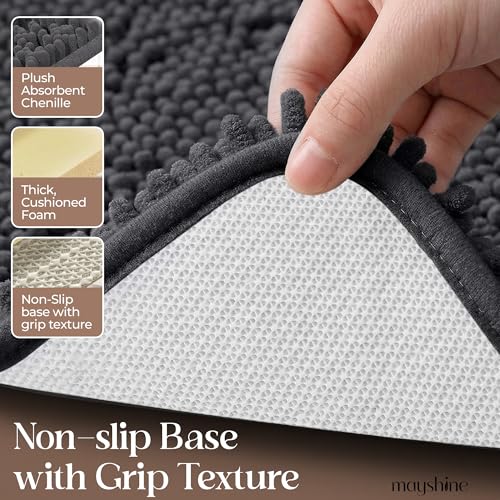 MAYSHINE Chenille Plush Extra Long Bath Mat Runner, 1 INCH Pile, Charcoal Gray, 59x31 inches, Machine Washable, Non-Slip - color: Charcoal Gray, size: 59"x31" Rectangular