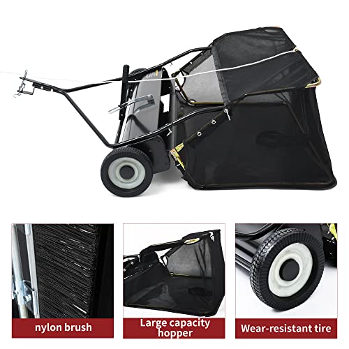 YITAMOTOR 48" Tow Behind Lawn Sweeper, 20 cu. ft.Leaf Collector | 48" Lawn Sweeper with 20 cu.ft Hopper, Dumping Rope, Adjustable Height. Tow Behind for Picking up Debris & Grass