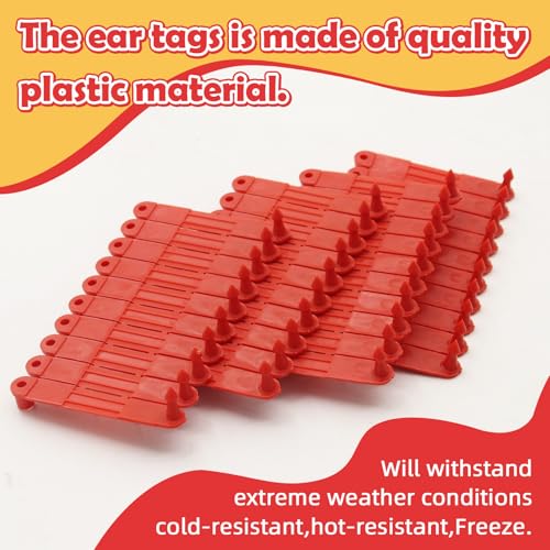 100PCS Livestock Ear Tags Sheep Goat 001-100 Numbered with Applicator Kit | with Punch Plier Tool, Laser Printed Plastic Tags for Goats Sheep Pigs Farm Herd Management Identification (Red) - color: Red