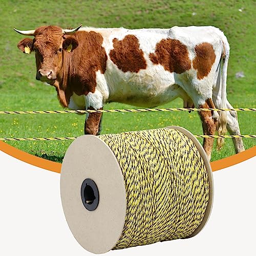 Electric Fence Poly Wire 1640ft 500m, 6 x 0.18mm Stainless Steel Conductors, Portable Electric Fence Polywire for Livestock, Yellow and Black Fence Wire - size: 1640ft(500m)