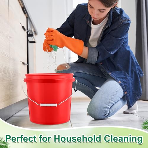 Tioncy 24 Pcs 2 Gallon Plastic Buckets with Lids and Handles,Red | Storage Pails for Paint, Cleaning, Organizing, Durable Containers, Metal Handles, Plastic Material - color: Red