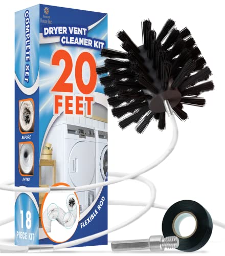 The Professional Dryer Vent Cleaner Kit -(20-Feet) Innovative Lint Remover Reusable Strong Nylon| Flexible Lint Brush with Drill Attachment for Faster Cleaning - size: 20 feet