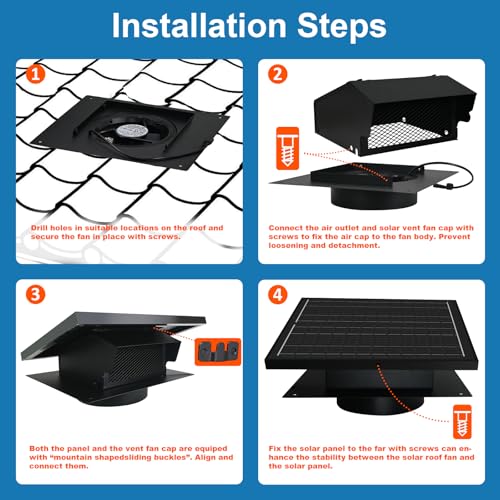 Bghdas 25W Solar Attic Fan, 8 Inch Waterproof Roof Vent Exhaust Fan | IP68 waterproof solar roof vent, ideal ventilation for garage, shop, greenhouse and warehouse
