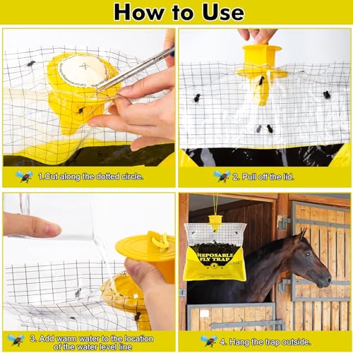 4 Pack Outdoor Fly Trap Bags Hanging - 4 * 30g Bait, Durable, Effective | Bug Hunter Catcher Killer Repellent for Stable Horse Barn & Farm | Disposable | Easy to use | Large Capacity - size: 4 pack