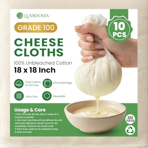 10Pcs Cheese Cloths 18x18 Inch, Grade 100 Cheesecloth for Straining | Reusable Cheese Cloth With Reinforced Edges, Unbleached Cotton Muslin Fabric Strainer for Baking,Juicing,Milk,Cheese, Crafts - size: 10 PCS - 18x18 Inch