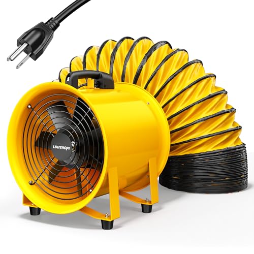 LDHTHOPI 12 Inch Blower Exhaust Fan, 3500CFM & 550W Portable Air Mover with 33ft Flexible Duct, Low-Noise Dust Extractor for Extraction and Ventilation, Yellow - color: Yellow-33