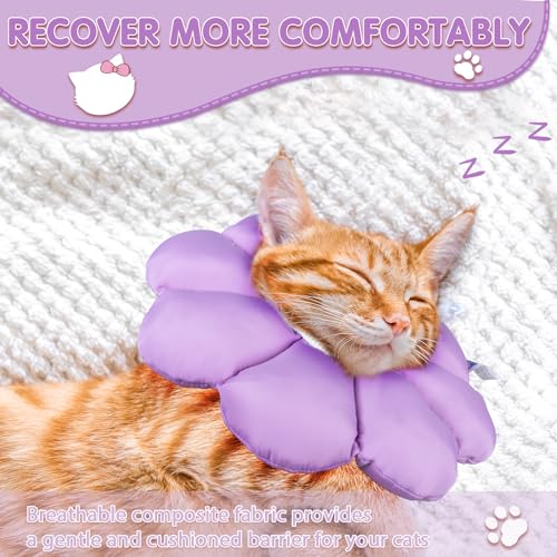 ANWA Waterproof Cat Cone Collar Soft, Cat Donut Collar After Surgery | Wavy Edges for Longer Protection, Waterproof Fabric, Adjustable Drawsting, Purple, Medium - color: Purple, size: Medium