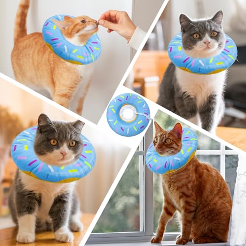 Seyezo Cat Cone Collar Soft, Adjustable Cat Recovery Collars, Donut Blue, M | Kitten Cones to Stop Licking, Cute Donut E Collar After Surgery, Anti-Lick Recovery Elizabethan Collar for Kittens, Pillow - color: Donut Blue, size: Medium