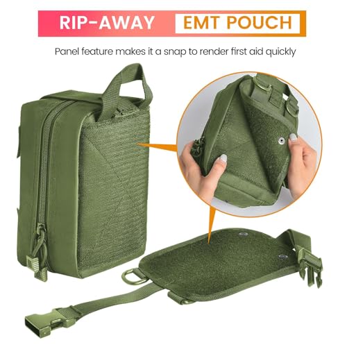 Medical Molle Pouch Tactical - 1000D Nylon First Aid Pouch, Big Capacity EMT Pouch Utility, Heavy Duty Military Grade Rip-Away Ifak Pouch for Home and Outdoor Activities（Bag Only - color: Green
