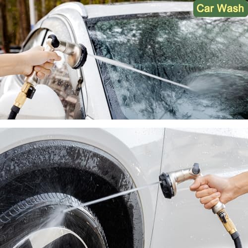FANHAO Thumb Control Garden Hose Nozzle Heavy Duty Metal, 8 Spray Patterns | Rustproof Zinc Alloy Water Hose Sprayer, High Pressure, Non-Slip Ergonomic Grip for Lawn & Plant Watering, Car & Pet Washing - color: Silver