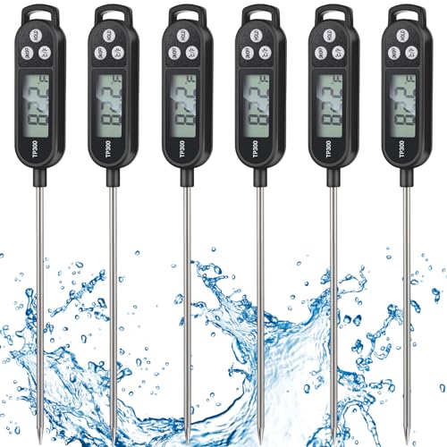 6 Pcs Instant Read Meat Thermometer Long Probe,Black | Probe Waterproof Digital Thermometer, For Cooking BBQ Water Milk Liquids, Quick Accurate Food Temperature - color: Black