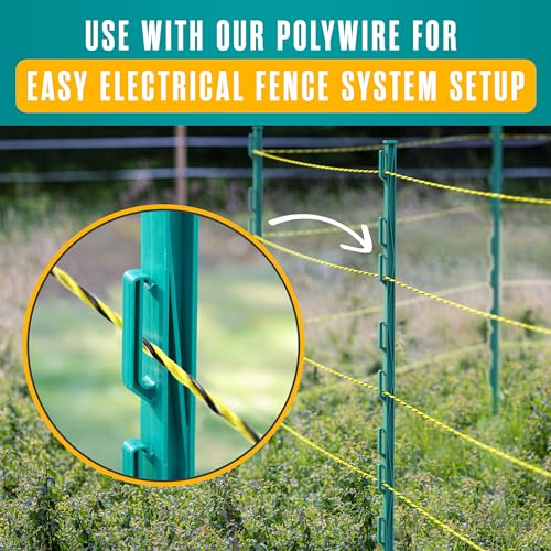 Electric Fence Posts, Garden Poles, Kit for Wire Fencing, Green, 4Ft, 25 Pk | Houseables Step In Fence Post, Electric Fencing, Garden Stakes, Deer, Livestock, Temporary, Fiberglass, Plastic, Ground Rod