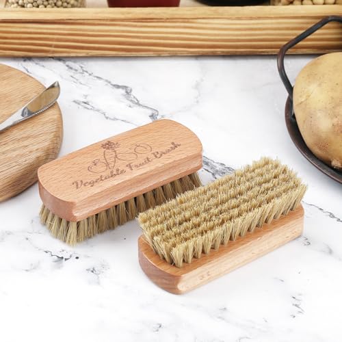 2 Pack Vegetable Scrubber, Veggie Potato Fruit Brush for Food | Firm Bristles, Wood Veggie Wash Scrubber, Carrot Cucumber Tableware Cleaning, Kitchens Camping Brush Tool - color: Beige