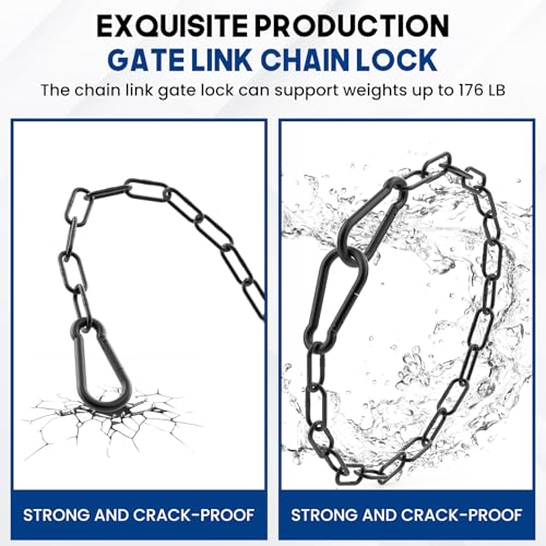 20 Inch Gate Chain Lock with Carabiner | Stainless Steel Chain Link Gate Lock, 2Pcs Barn Chain for Outdoor Fences Gates Pet Cages Livestock Corrals, Black