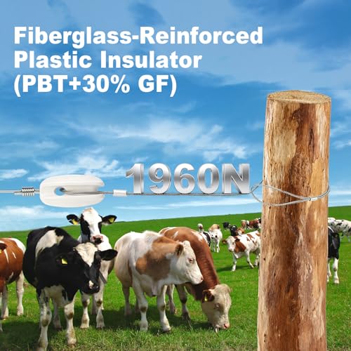 6Pcs Electric Fence End Insulator with 0.8m Wire 200kgf | No knots, wrap & tighten. 200kgf tensile strength. PBT+30%GF insulator. Reusable. For Posts corners & ends