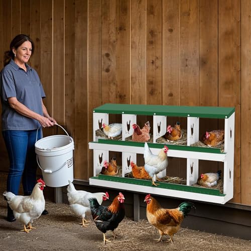 Chicken Nesting Box, 8-Hole Nesting Boxes, Removable Tray, Ventilation Holes, Easy Egg Collection & Cleaning, Laying Boxes for Hens, Green - color: Green, size: 8 Holes