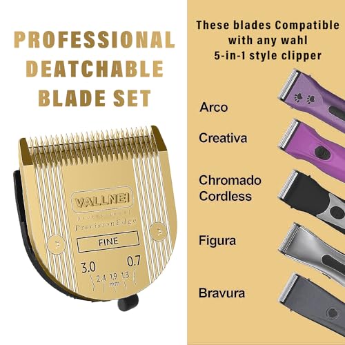 [2 Pack] 5-in-1 Replacement Clipper Blade, Detachable & Adjustable Dog Grooming Blade Compatible with Wahl Arco, Bravura, Chromado, Creativa, Figura, Motion & SuperGroom (Gold) - color: Gold, size: 2 Pack