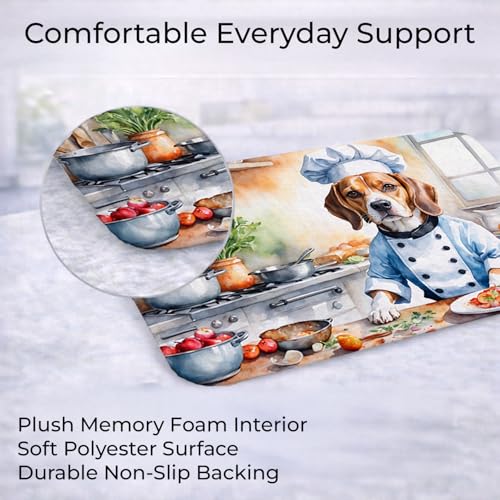 Caroline's Treasures Beagle The Chef Memory Foam Kitchen Mat Machine Washable Anti-Fatigue Mat Cushion Comfort Bath Mat or Kitchen Rug - color: Beagle 6197
