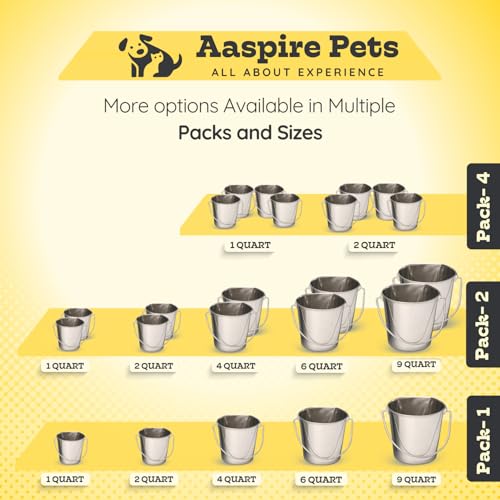 4 quart Stainless Steel Flat Side Bucket | 1 gal Durable Heavy Duty Food & Water Feeding Pails for Birds Dogs Cats Goat | Fits kennels Cages Critter Crates Hanging Pet Pail | Multipurpose - size: 4 Quarts