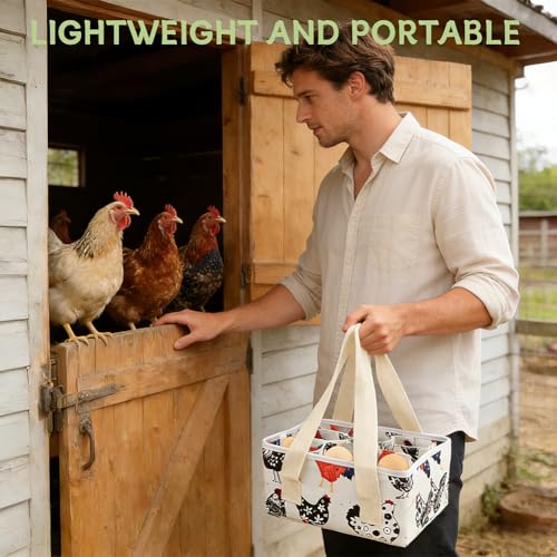 Eggs Collecting Basket, Large Egg Bags with 9 Pouches, Durable Canvas Egg Holder for Duck, Chicken, Goose Eggs(COLOR:White)