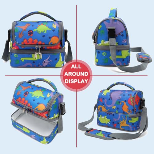 FlowFly Kids Double Decker Cooler Insulated Lunch Bag Large Tote for Boys, Girls, Men, Women, With Adjustable Strap, Dinosaur - color: Dinosaur