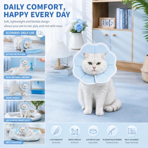 Avont Cat Cone XS Adjustable Soft E-Collar, Blue | XS fits 4.0-6.5" necks, Depth 3.4", breathable & soft, prevents licking Water-resistant & easy clean - color: Blue, size: XS(Neck:4.0"-6.5")
