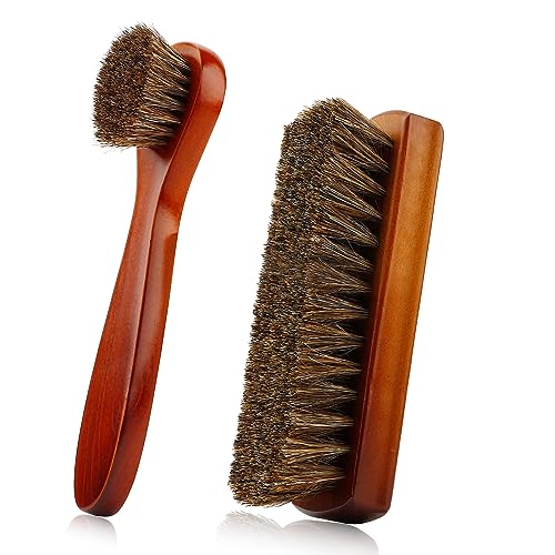 Shoe Brush, Shoe Cleaning Brush, 2 Pieces Horsehair Shoe Brush, Boot Brush, Horse Hair Brush for Leather, Shoe Brushes for Cleaning, Leather Shoes Boot Cleaning Brush Care Clean Dauber Applicators
