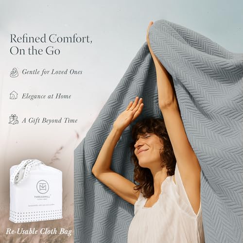 Threadmill Luxury 100% Cotton Twin Herringbone Blanket, Scottish Grey | All-Season Thermal Throw Blanket, Soft & Breathable, Cozy Moisture-Wicking, OEKO-TEX Certified, Machine Washable, 68x92 in - color: Scottish Grey, size: Twin (68" x 92")