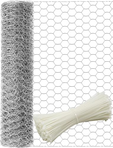 TOYPOPOR Chicken Wire 16in x 66ft(40cm x 20m), Outdoor Anti-Rust Hexagonal Galvanized Chicken Wire Mesh Fencing to Protect Gardening Plants Vegetables Flowers Fruits from Dogs Rabbits Squirrels, 16ft - size: 16 in x 66 ft (100 Ties)