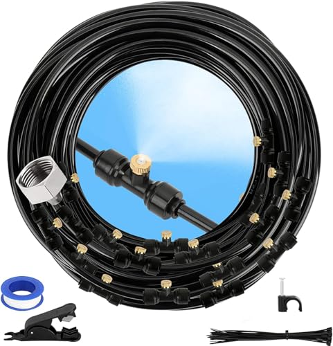 GMAULEE Misting Cooling System, DIY 78.8FT(24M) Misting Line +24 Brass Mist Nozzles+ a Brass Connector(3/4'') Outdoor Mister System for Patio Waterpark Garden Trampoline Greenhouse - size: 78.8 ft (24M)+24 Brass