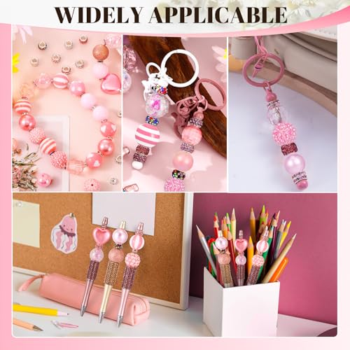 112 Pcs Red Bubblegum Beads for Pens, Spacer Beads, Pink | 28 Pcs Pen Beads 14 Styles, 84 Pcs Spacer Beads, Colorful Rhinestone Bead for Jewelry Making,Valentine's Day - color: Pink