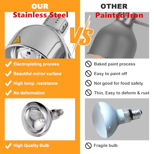 Stainless Steel Food Heat Lamp Commercial Food Warmer Lamp Food Service Restaurant Retractable Heat Lamp Heating Lamp for Food Warming Restaurant Buffet Home Use Warmer